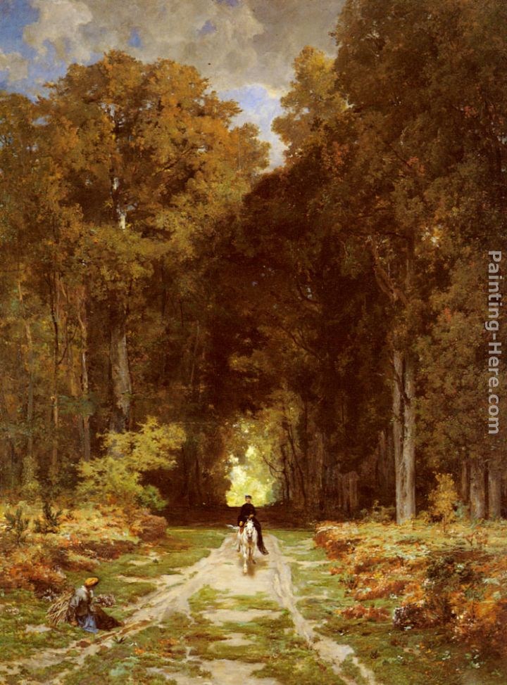 Jules Joseph Augustin Laurens Equestrienne on a Woodland Lane